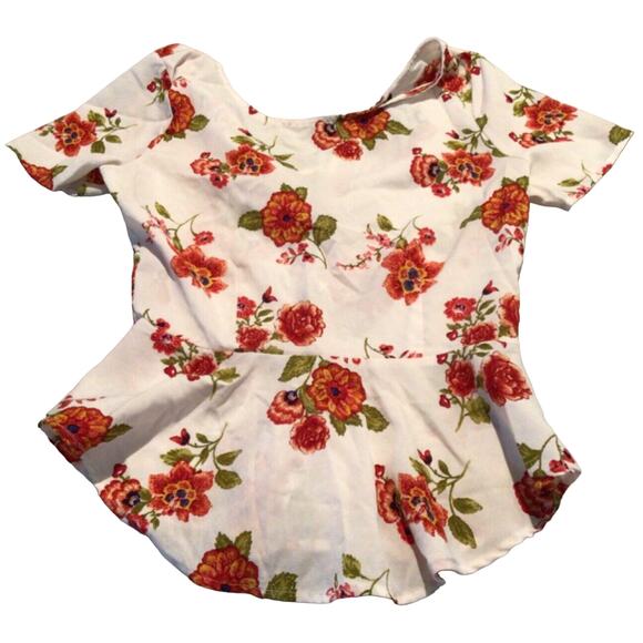 Forever 21 Women’s White Red Floral Lace-Up Back Blouse Top Size Small - Picture 2 of 4